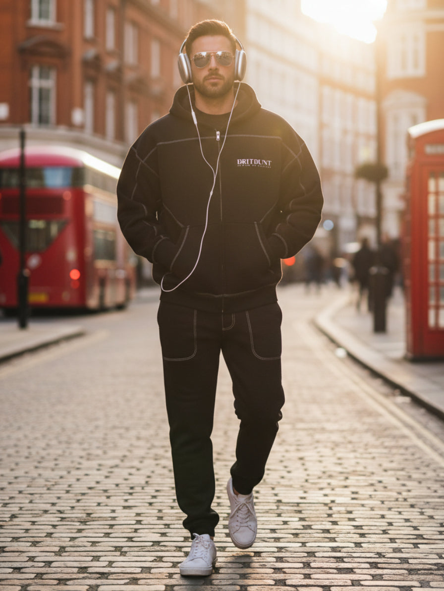 BRITBUNT Stitched Boxy Fleece Zip Hoodie